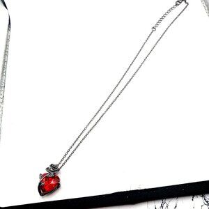 Gothic Red Heart+ Black Rose Pendant 18"-New